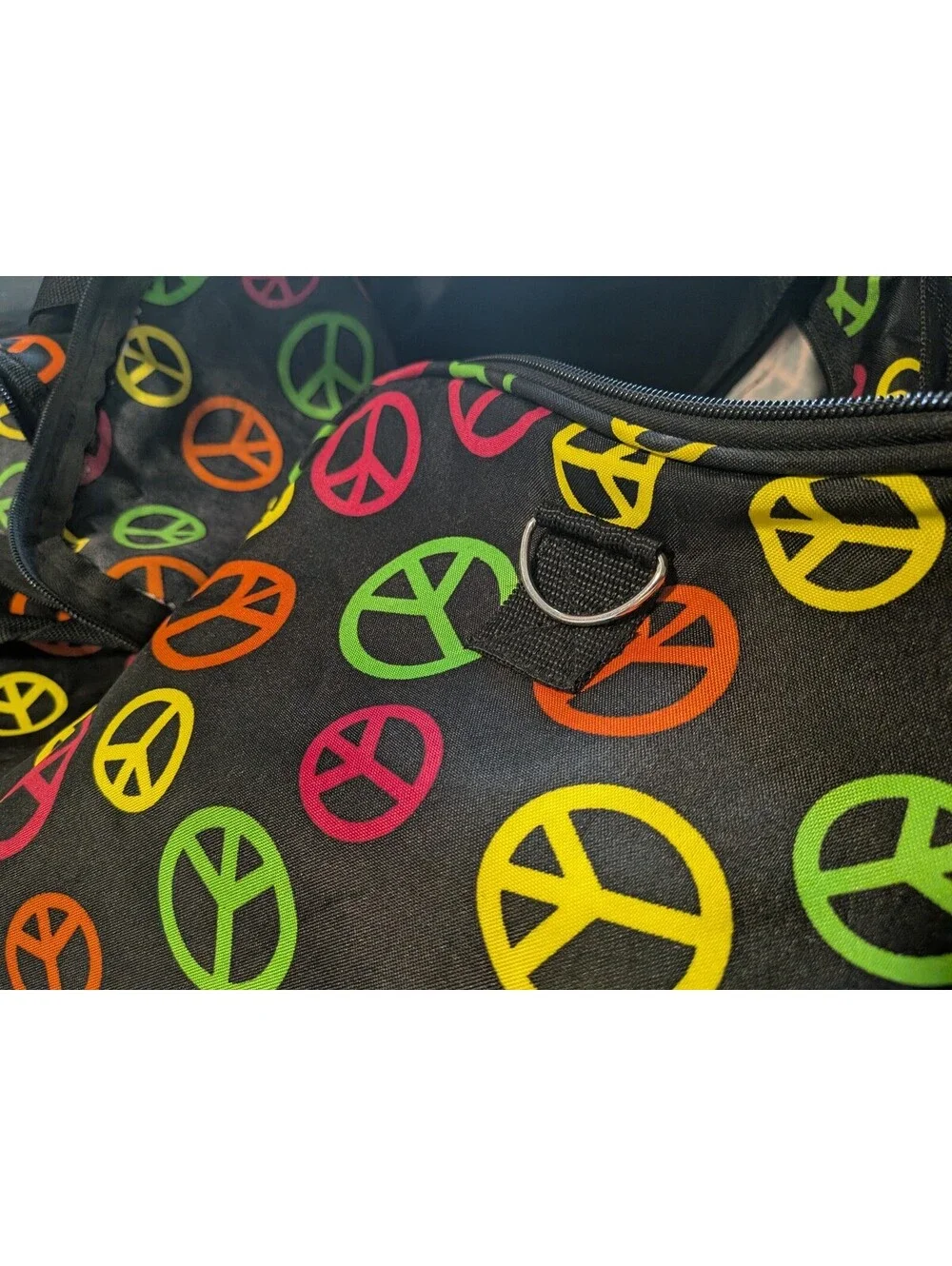 Rainbow Peace Sign Duffel Bag Black Multicolor Gym Travel Weekender Bag